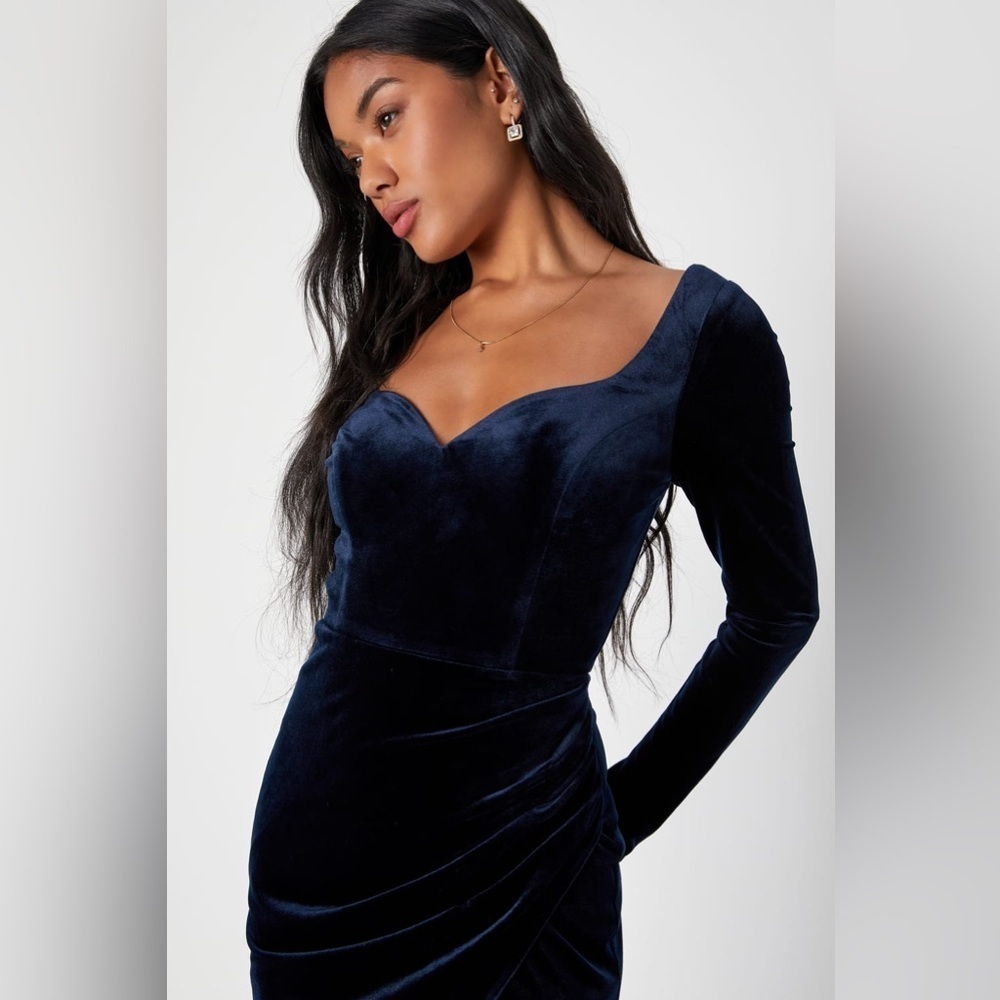 NWOT Lulus Forever Sensational Navy Blue Velvet Long Sleeve Maxi Dress - Picture 4 of 9